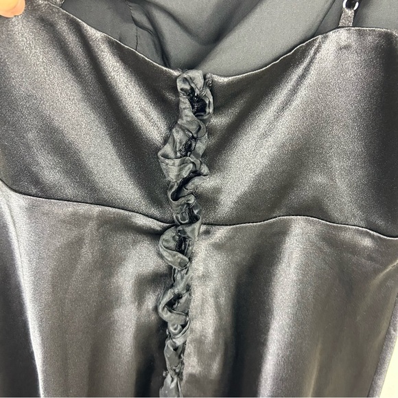 Birdy Grey floor length shiny satin one shoulder lace tie-up back gown size: S - Picture 12 of 15